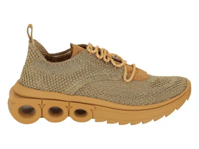 Pre-owned Ferragamo Men's  Nima Metallic Knit Sneakers In Brown