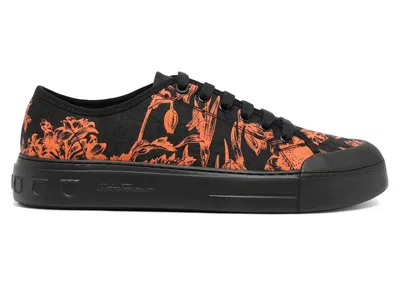Pre-owned Ferragamo Men's  Patternprint Lowtop Laceup Sneakers In Orange