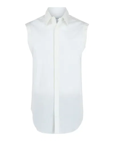Pre-owned Ferragamo Men's  Raw Cut Sleeveless Tuxedo Shirt In White