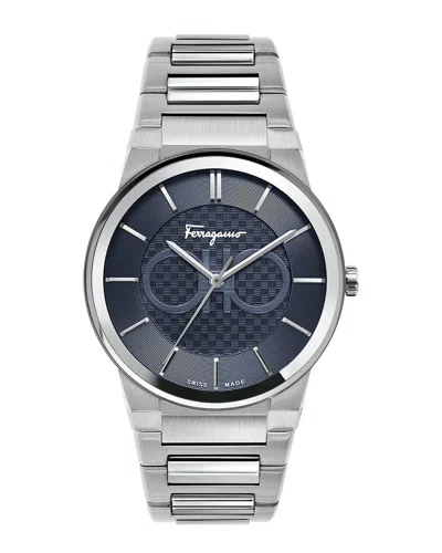 Ferragamo Men's Swiss Sapphire Stainless Steel Bracelet Watch 41mm In Silver