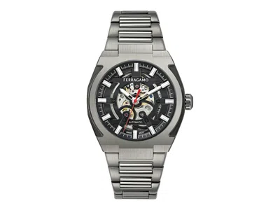 Pre-owned Ferragamo Men's  Supreme Skeleton Automatic Sfta00224 Watch In Stainless Steel In Silver