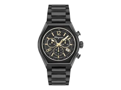 Pre-owned Ferragamo Men's  Tonneau Chrono Sfuv00922 Watch In Stainless Steel In Silver