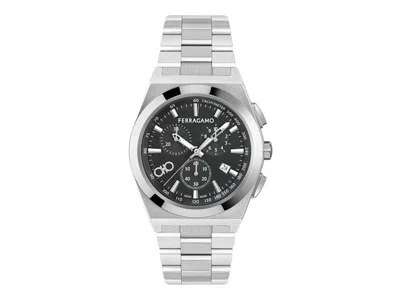 Pre-owned Ferragamo Men's  Vega Upper East Chrono Bracelet Sfva00324 Watch In Stainless Steel In Silver