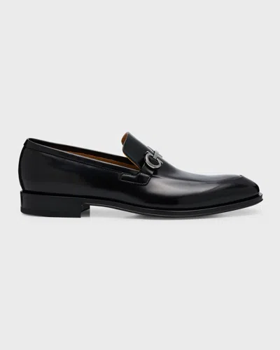 FERRAGAMO MEN'S FINLEY LEATHER BIT-STRAP LOAFERS