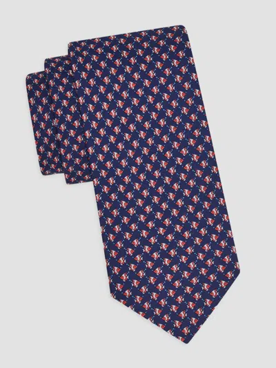 Ferragamo Men's Fish Gancini Silk Tie In Blue