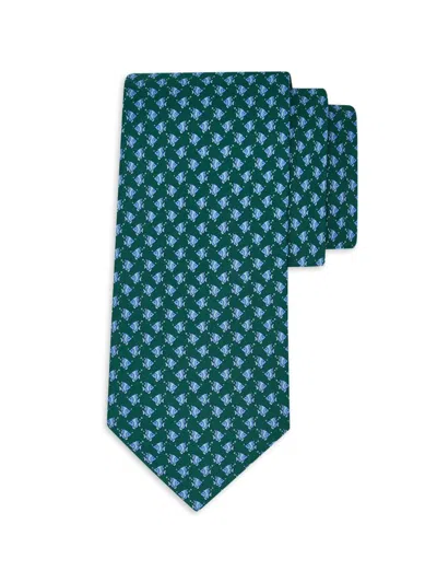 Ferragamo Men's Fish Gancini Silk Tie In Green