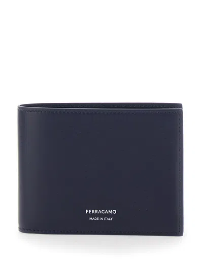 Ferragamo Classic Logo Bi-fold Leather Wallet In Navy