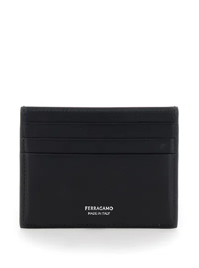 Ferragamo Men 'florence' Black Card Holder With Logo Lettering On The Front In Leather Man In Brown