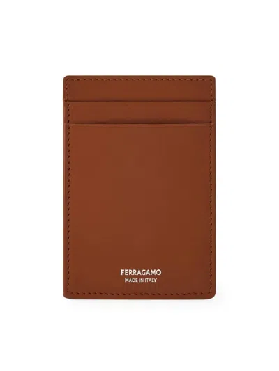 Ferragamo Men's Florence Leather Card Case & Money Clip In Brown