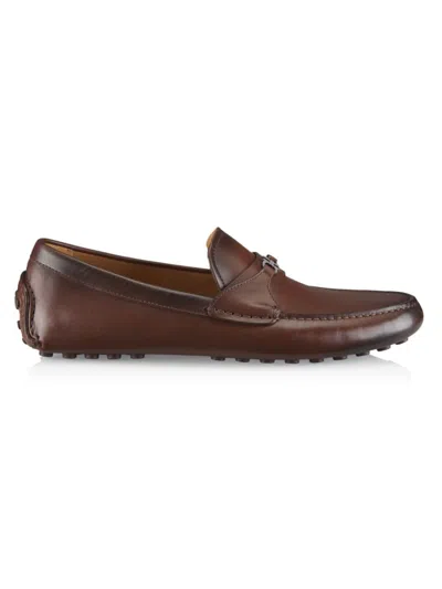 Ferragamo Men's Florin Leather Loafers In Cocoa Brown New Biscotto