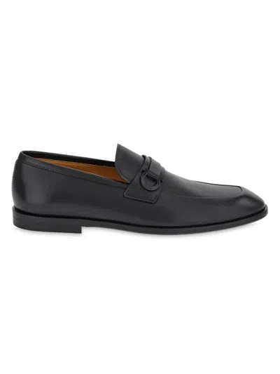 Ferragamo Foster Gancini Loafers In Hammered Leather In Nero