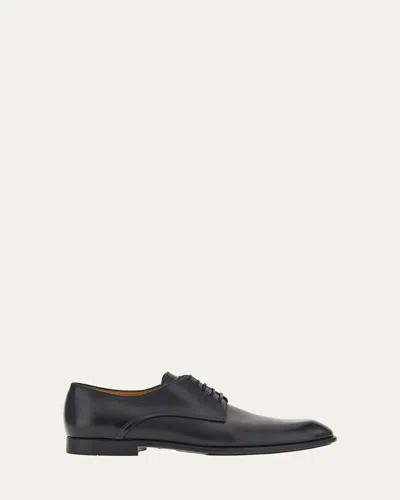 Ferragamo Men's Lace Up Leather Derby Shoes In Black