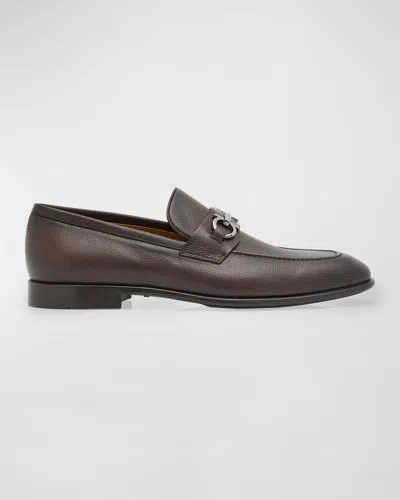 Ferragamo Foster Brown Loafers With Gancini Detail In Leather Man In Black