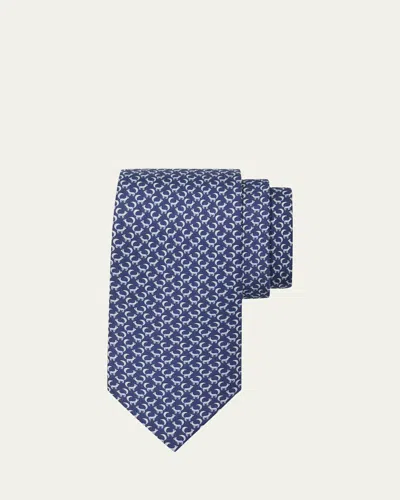 Ferragamo Men's Fox-print Silk Tie In Blue