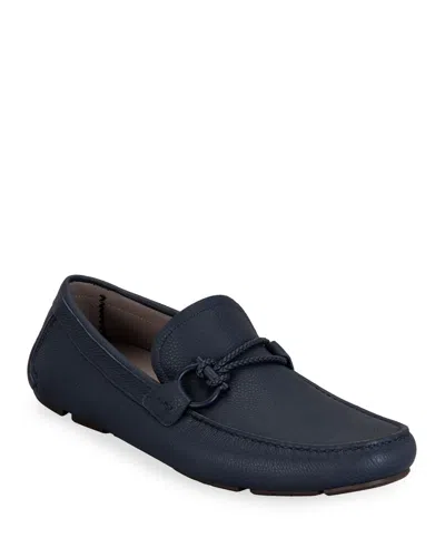 Ferragamo Men's Front 4 Leather Drivers In Blue