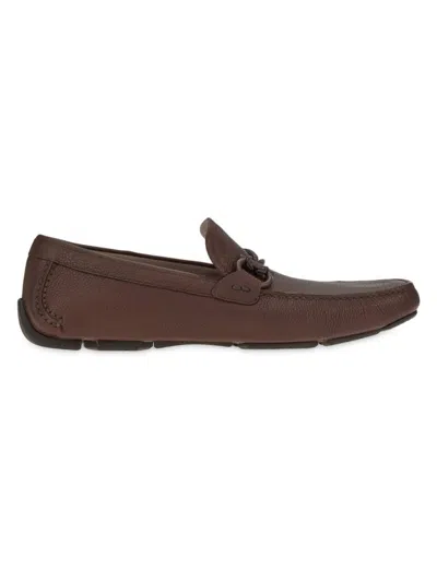 Ferragamo Men's Front Four Driver Loafers In Chocolate
