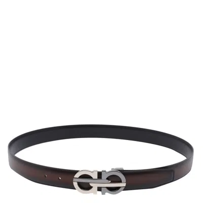 Ferragamo Men Gancini Adjustable And Reversible Belt In Black
