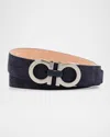 Ferragamo Men's Gancini Adjustable Suede Belt In Black