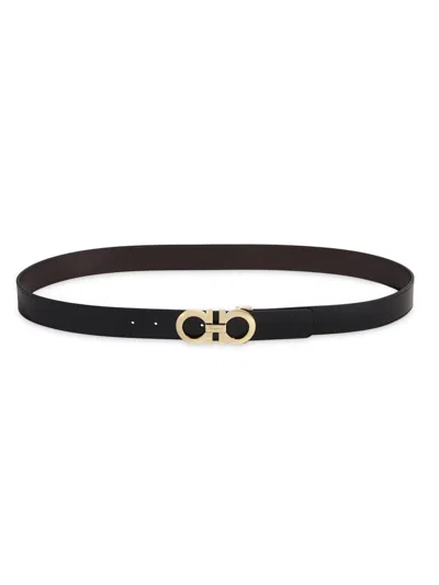 Ferragamo Men's Gancini Buckle Adjustable Cut-to-size Reversible Belt In Black