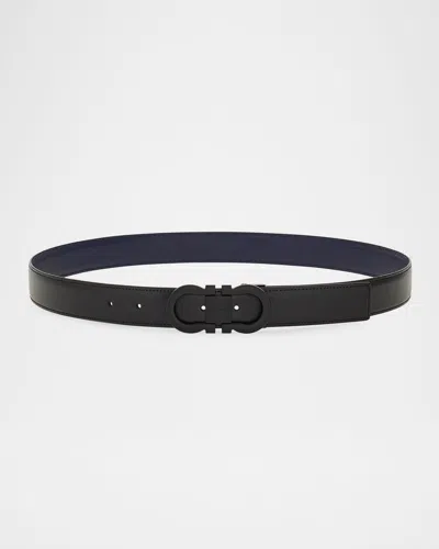 FERRAGAMO MEN'S GANCINI-BUCKLE DOUBLE ADJUSTABLE LEATHER BELT