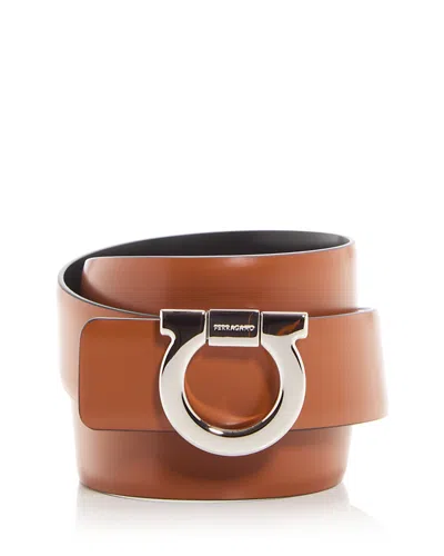 Ferragamo Men's Gancini Buckle Reversible Leather Belt In Brown