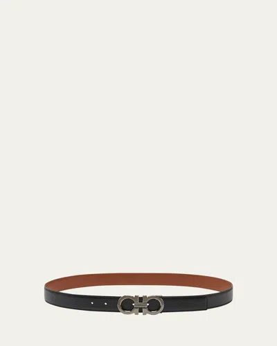 Ferragamo Men's Gancini-buckle Reversible Leather Belt In Black