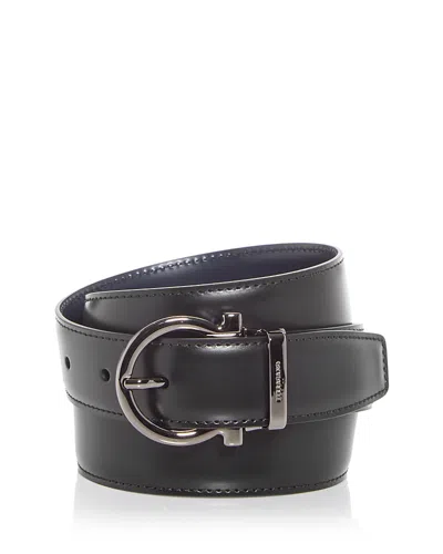 Ferragamo Men's Gancini Buckle Reversible Leather Belt In Nero