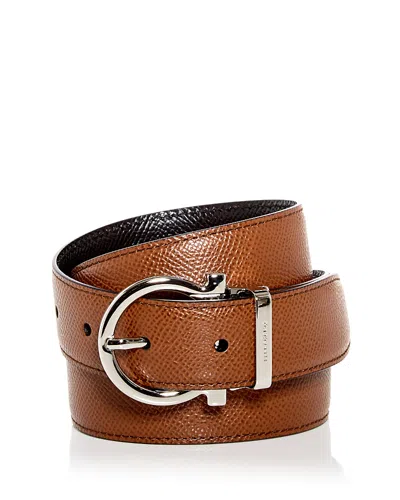 Ferragamo Men's Gancini Buckle Reversible Leather Belt In Radica/black