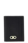Ferragamo Black Cardholder With Gold-tone Gancini Logo In Calf Leather Man In Black
