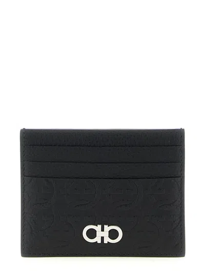 Ferragamo Men 'gancini' Card Holder In Black