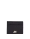 Ferragamo Black Leather Card Holder With Gancini Logo In Black