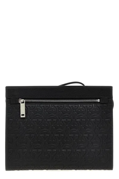 Ferragamo Men 'gancini' Clutch In Black