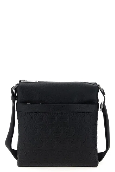 Ferragamo Men 'gancini' Crossbody Bag In Black
