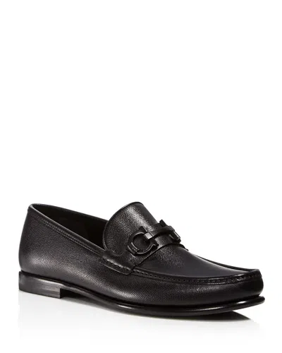 Ferragamo Men's Gancini Crown Bit Leather Loafers In Black