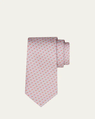 Ferragamo All-over Elephant Print Silk Tie In Pink