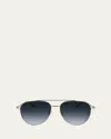 Ferragamo Men's Gancini Evolution Metal Aviator Sunglasses In Light Gold/blue Gradient