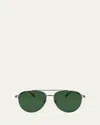 Ferragamo Men's Gancini Evolution Metal Aviator Sunglasses In Light Ruthenium/green
