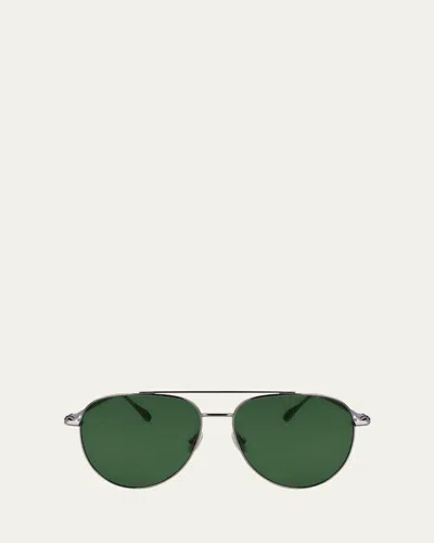 Ferragamo Men's Gancini Evolution Metal Aviator Sunglasses In Light Ruthenium/green