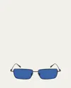 Ferragamo Men's Gancini Evolution Metal Rectangle Sunglasses In Dark Gun/blue