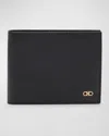 Ferragamo Micro Gancio Leather Bifold Wallet In Nero