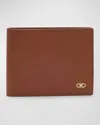 Ferragamo Brown Card Holder With Metal Gancini Detail In Hammered Leather Man In New Cognac