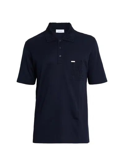 Ferragamo Men's Gancini Jacquard-trim Cotton Pique Polo Shirt In Blue