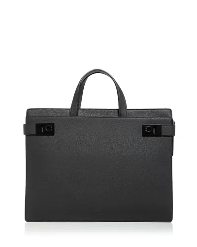 Ferragamo Men's Briefcase With Gancini Buckles In Black