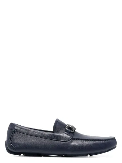 Ferragamo Gancini Leather Loafers In Blue