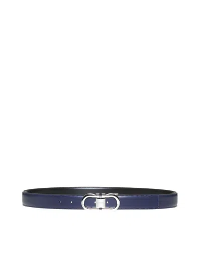 Ferragamo Men Gancini Leather Reversible Belt In Blue