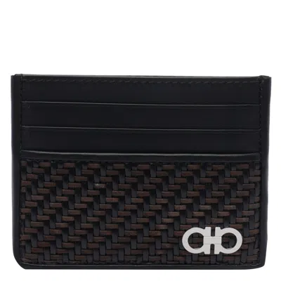 Ferragamo Men Gancini Logo Woven Cards Holder In Black