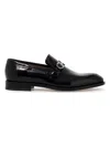 Ferragamo Gancini Shiny Leather Loafers In Nero