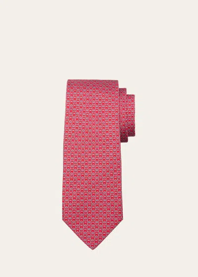 Ferragamo Men's Gancini Monogram-print Silk Tie In Red