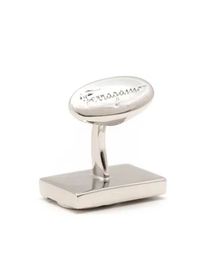 Ferragamo Men's Gancini Plaque Cufflinks In Grey In Gray