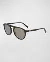 Ferragamo Men's Gancini Plastic Aviator Sunglasses In Dark Khaki